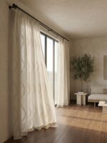 Perdea  din In cu  Broderie   Crem/Auriu - imagine 5