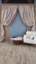 Set Elegant Draperie Catifea cu Ciucuri + Față de Masă Rotundă 1 m