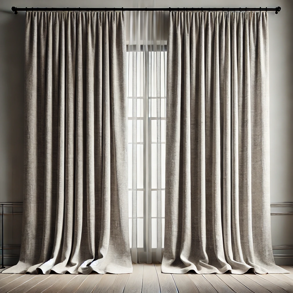 DALL·E-2025-07-21-13.34.36-A-direct-front-facing-ultra-realistic-view-of-fully-closed-blackout-curtains-made-from-textured-linen-fabric-in-a-balanced-blend-of-soft-white-and-m.webp Draperie din In Blackout 100% Exclusiv - Bej Inchis - imagine 1