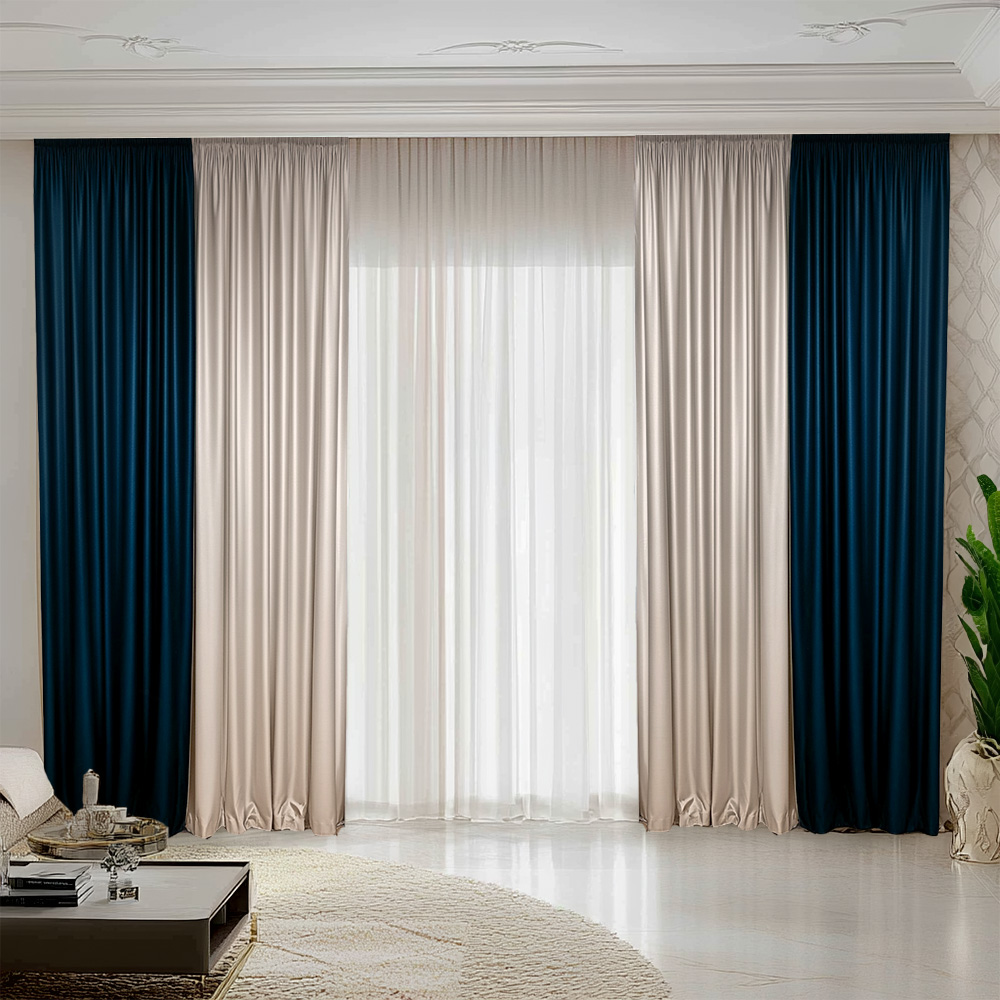 navy-ivory-1.jpg Draperie de Catifea Duo / Navy-Ivory - imagine 1