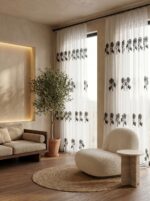 Perdea Alba din In cu Broderie Florala Neagra - imagine 2
