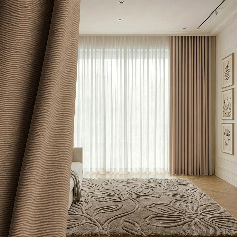 LAZIO 106 Draperie de Textura 100% Blackout Lazio Bej - Caramel - imagine 1