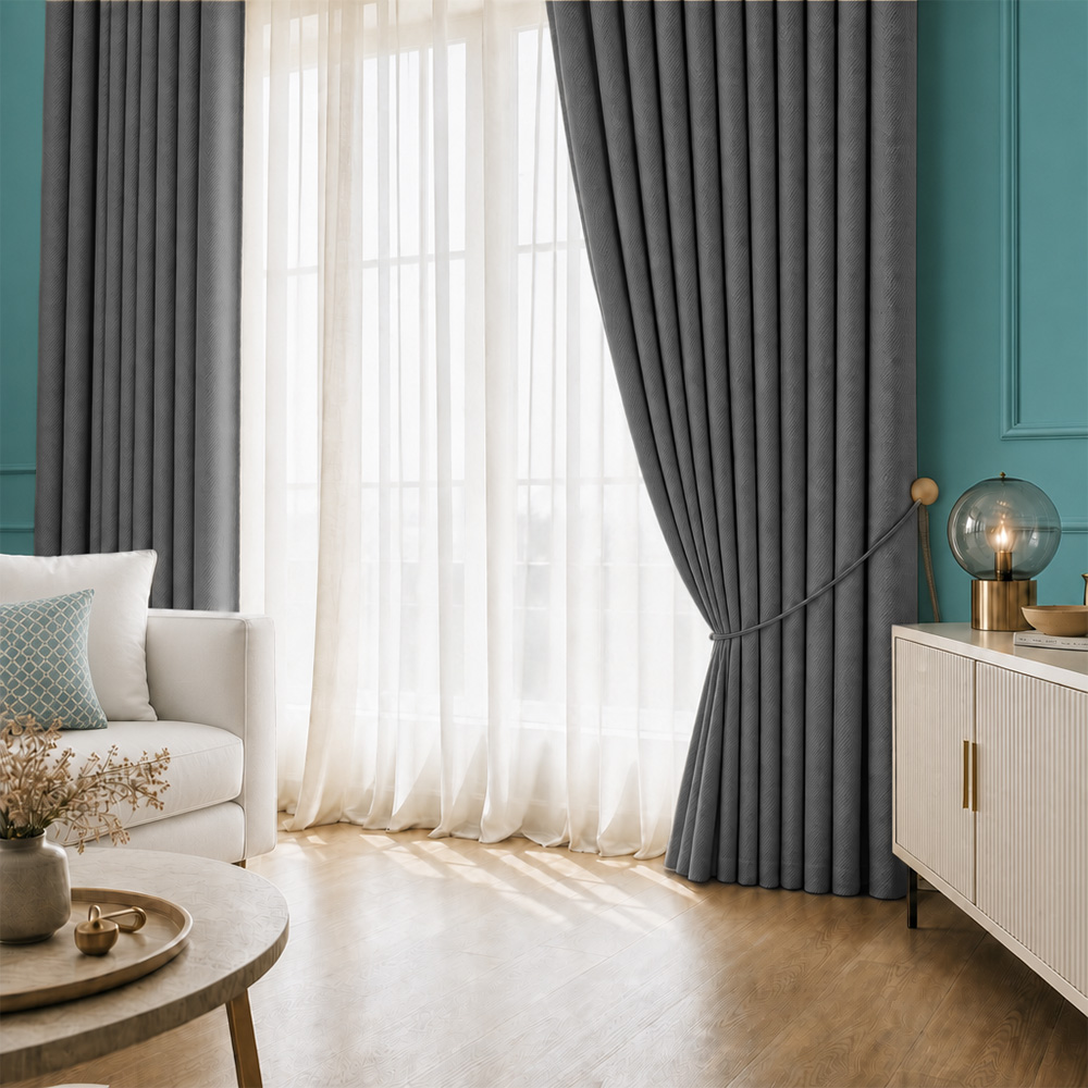 LAZIO 109 (1) Draperie de Textura 100% Blackout Lazio Gri -Inchis - imagine 1