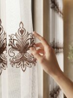 Perdea Ivory  din Inisor cu Broderie Regala Maro - imagine 5