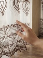 Perdea Ivory  din Inisor cu Broderie Regala Maro - imagine 3