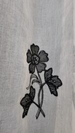 Perdea Alba din In cu Broderie Florala Neagra