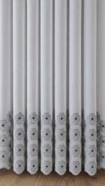 Perdea din Matase Opaca Alba cu Broderie Gri BRD-6762-09-11 - imagine 2