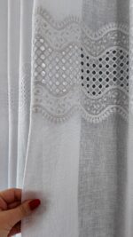 Perdea din In cu  Broderie  Eleganta Alb 12492 - imagine 2