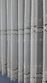 Perdea din In cu  Broderie  Crem cu Doua Randuri 6961-72