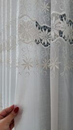 Perdea din In cu  Broderie  Crem cu Doua Randuri 6961-72 - imagine 4