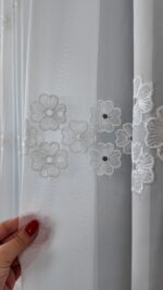 Perdea din Matase cu  Broderie in 3 Randuri Alba BRD-6762-09