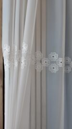 Perdea din Matase cu  Broderie in 3 Randuri Alba BRD-6762-09 - imagine 3