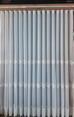 Perdea din Matase cu  Broderie in 3 Randuri Alba BRD-6762-09 - imagine 4