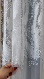 Perdea din Bambus cu Broderie Eleganta  Alb 25pr406 - imagine 3