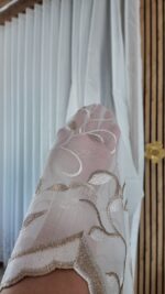 Perdea Cristal  cu  Broderie Florala Jos Alb/Maro Brd-6838 - imagine 4