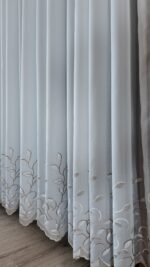 Perdea Cristal  cu  Broderie Florala Jos Alb/Maro Brd-6838
