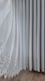 Perdea Cristal  cu  Broderie Florala Jos Alb/Maro Brd-6838 - imagine 6