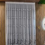 Perdea Alba din In cu Broderie Florala Gri - imagine 2