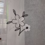 Perdea Alba din In cu Broderie Florala Gri - imagine 3