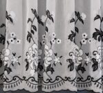 Perdea Alba din In cu Broderie Florala Neagra